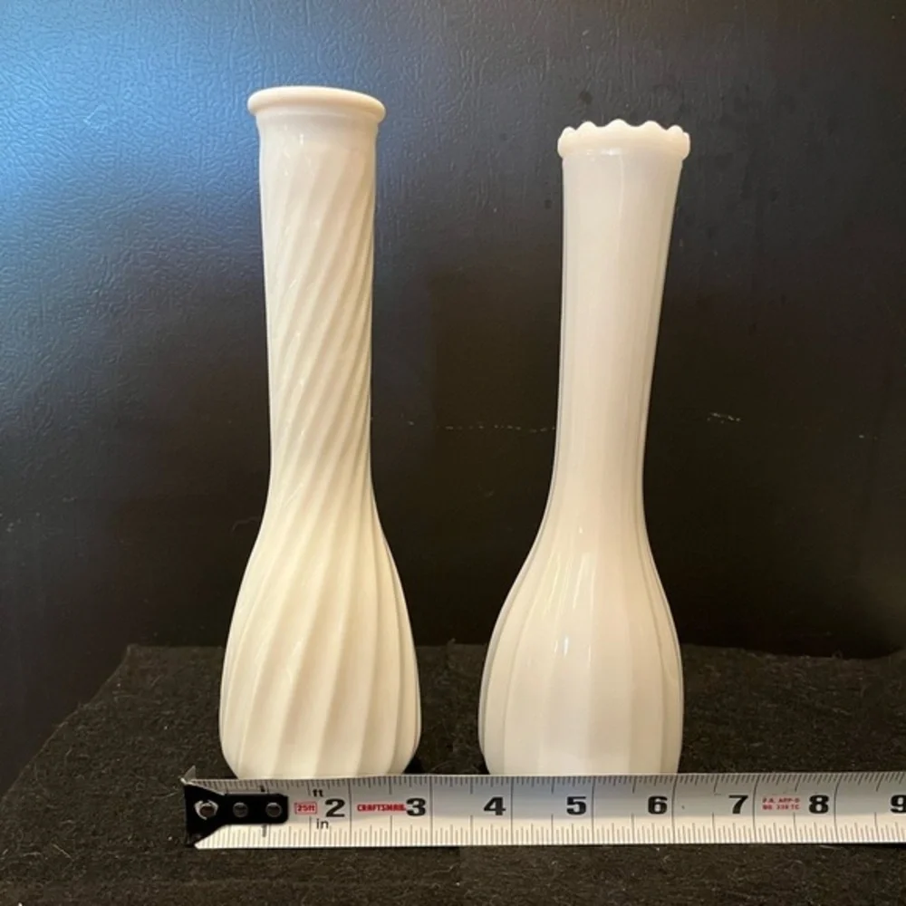 Vintage White Milk Glass Bud Vase Set of Two - Picture 7 of 11